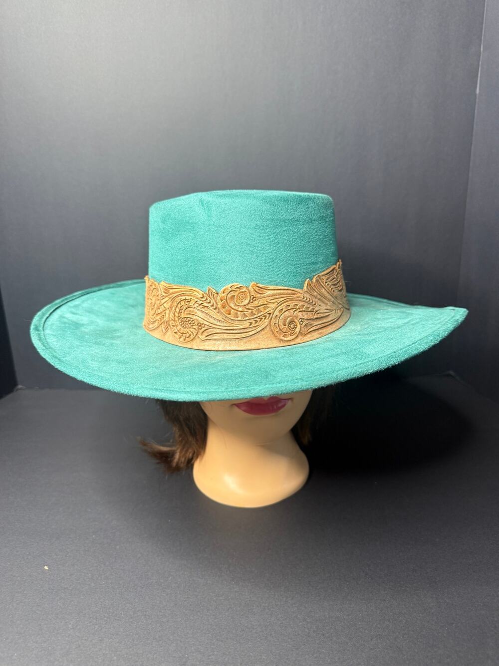 Chida Frida Rodeo Hat Womens M Mint Turquoise Western Hand Tooled Leather Band